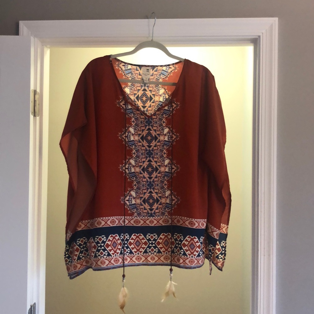 Pink Owl Boho Aztec print top